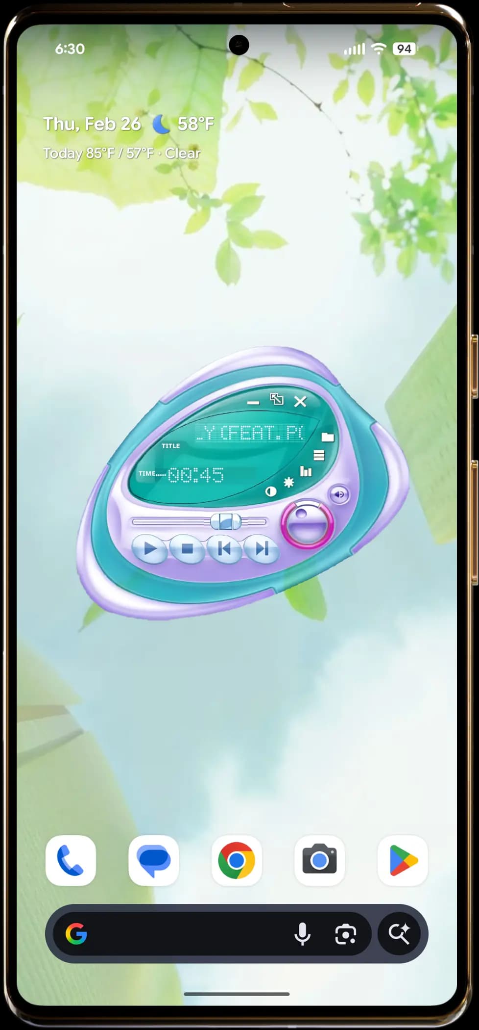 WidgetStack Aero Pod widget on an Android home screen